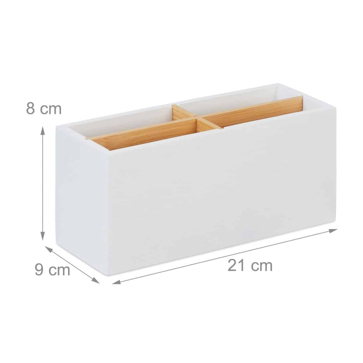 Organizator de birou/cosmetice, 4 compartimente, alb, 8 x 21 x 9 cm - imagine 4