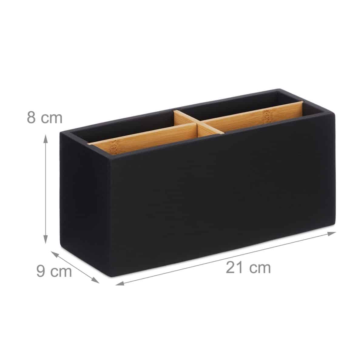 Organizator de birou/cosmetice, 4 compartimente, negru, 8 x 21 x 9 cm - imagine 4