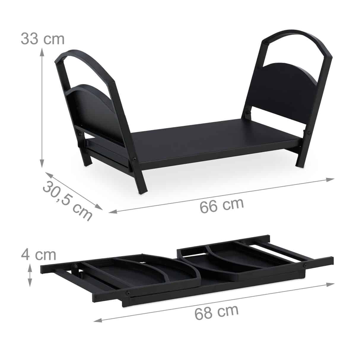 Suport lemne pentru soba sau semineu, 33 x 66 x 30,5 cm, negru, pliabil - imagine 3