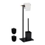 Suport hartie igienica cu perie de toaleta, otel inoxidabil, negru, 64,5 x 22 x 18 cm