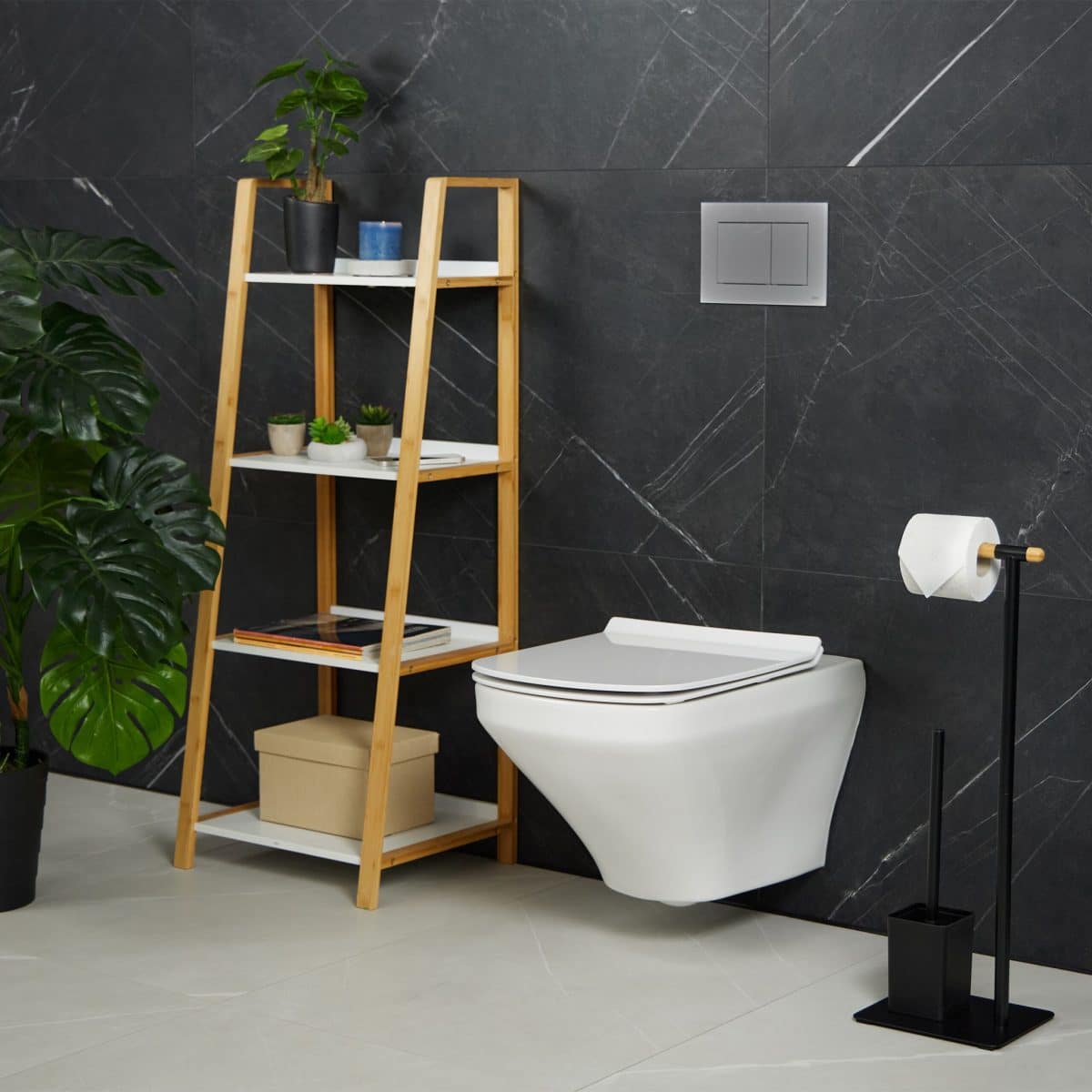 Suport hartie igienica cu perie de toaleta, otel inoxidabil, negru, 64,5 x 22 x 18 cm - imagine 3