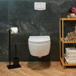 Suport hartie igienica cu perie de toaleta, otel inoxidabil, negru, 64,5 x 22 x 18 cm - imagine 5