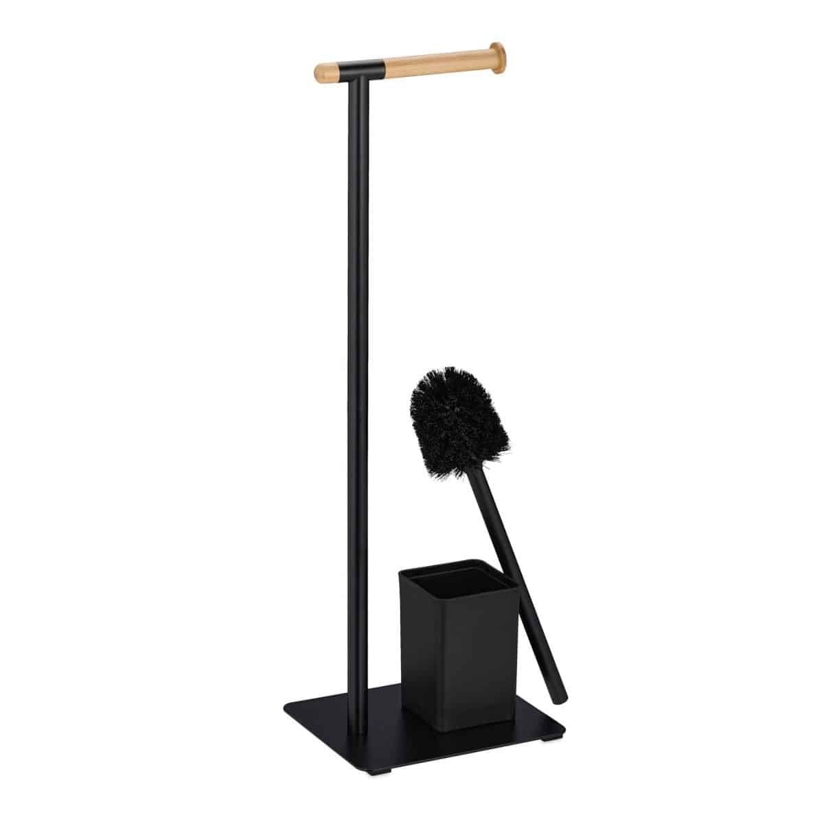 Suport hartie igienica cu perie de toaleta, otel inoxidabil, negru, 64,5 x 22 x 18 cm - imagine 6