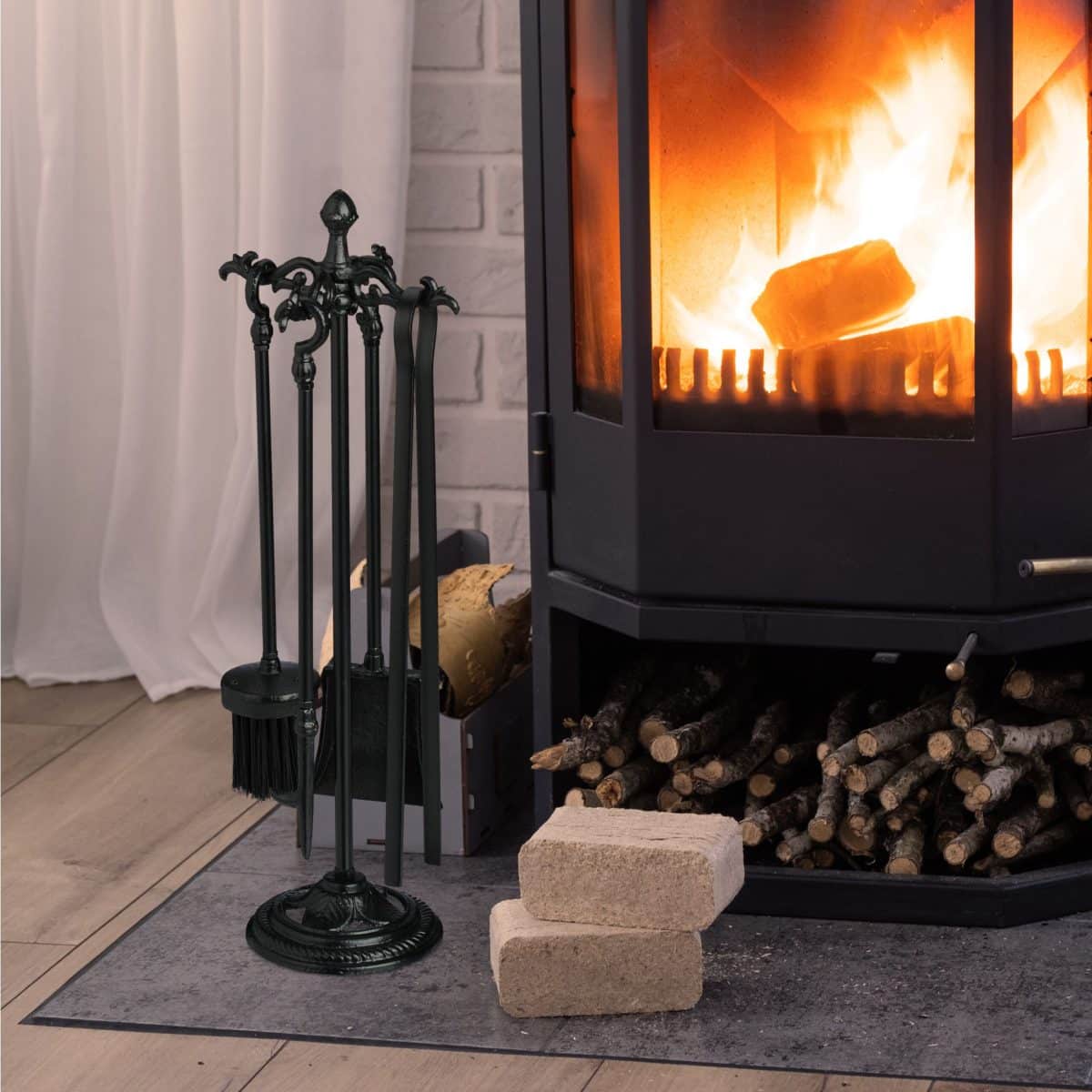 Set accesorii șemineu 5 piese – fontă masivă, design vintage - imagine 2