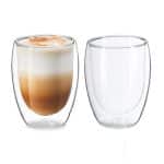 Set 2 pahare din sticla borosilicata termorezistenta, pereti dubli, design modern, transparent, 350 ml