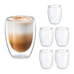 Set 6 pahare din sticla borosilicata termorezistenta, pereti dubli, design modern, transparent, 350 ml