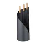 Set 4 ustensile semineu cu suport rotund, manere lemn, antracit, 57 x 20 cm, otel, Relaxdays