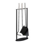 Set 4 ustensile pentru semineu cu suport, negru, manere argintii, otel, Relaxdays