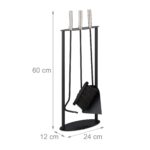Set 4 ustensile pentru semineu cu suport, negru, manere argintii, otel, Relaxdays - imagine 4