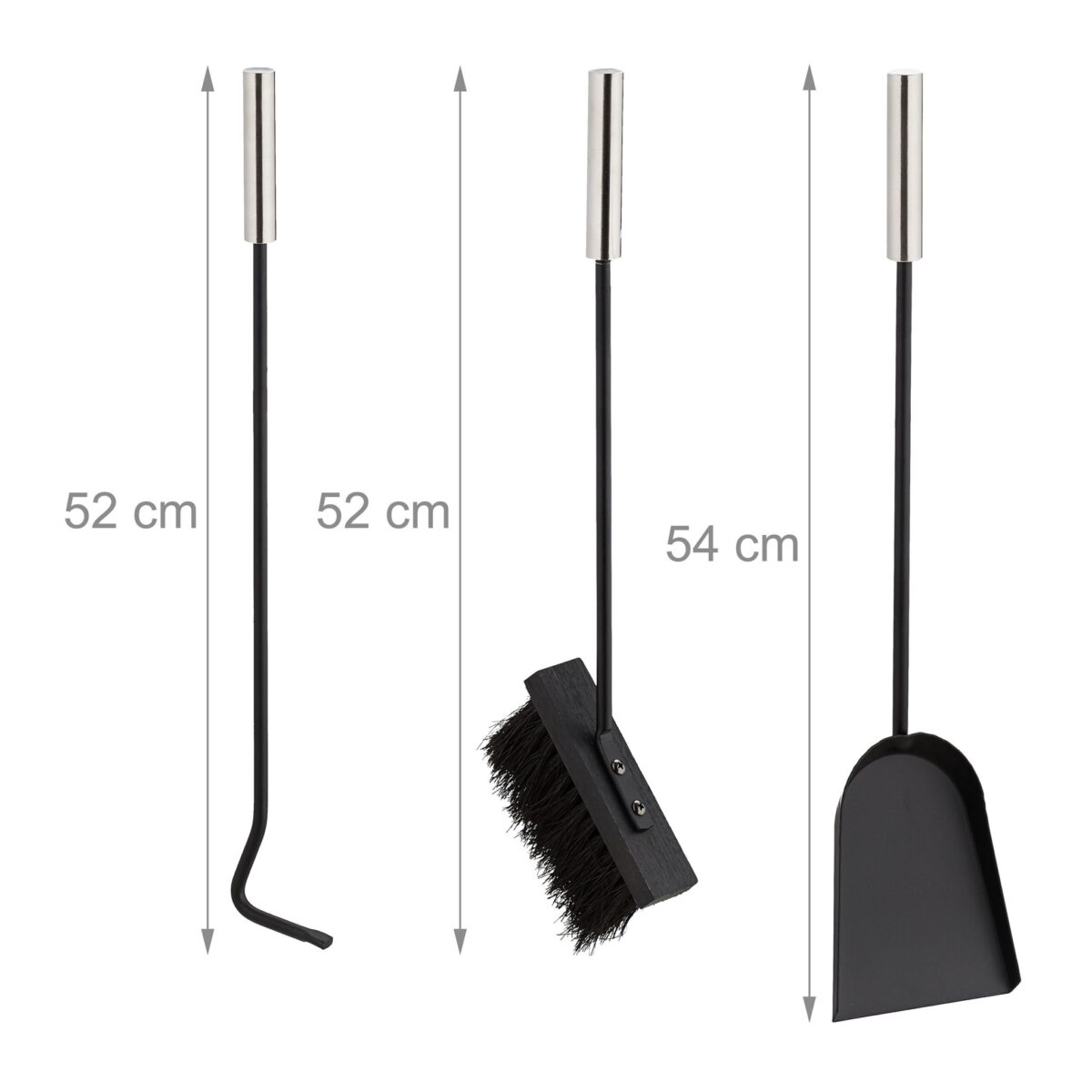 Set 4 ustensile pentru semineu cu suport, negru, manere argintii, otel, Relaxdays - imagine 5