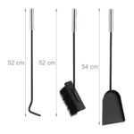 Set 4 ustensile pentru semineu cu suport, negru, manere argintii, otel, Relaxdays - imagine 5