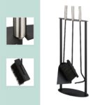 Set 4 ustensile pentru semineu cu suport, negru, manere argintii, otel, Relaxdays - imagine 7