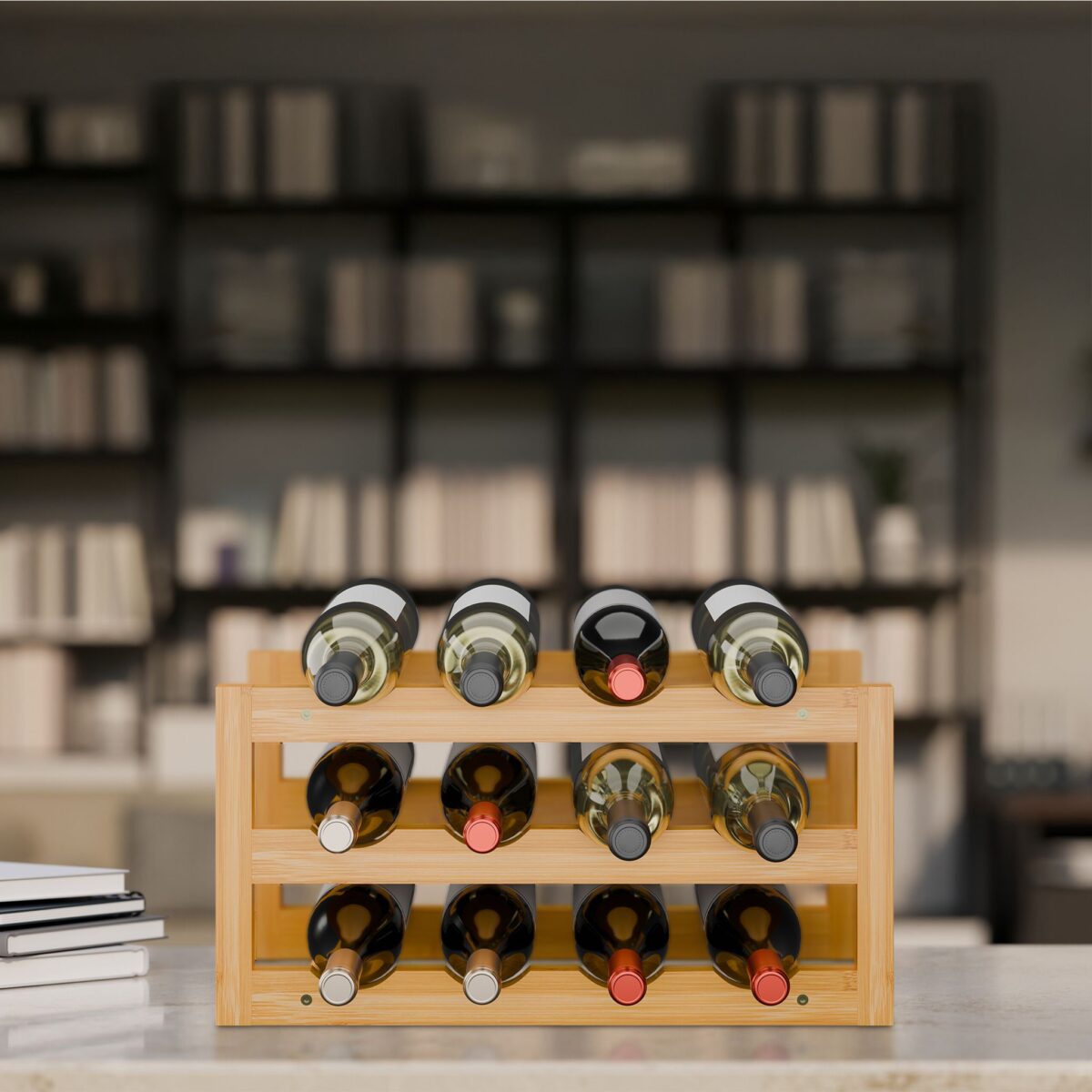 Suport pentru sticle de vin, din bambus, natural, capacitate 12 sticle, Relaxdays - imagine 2