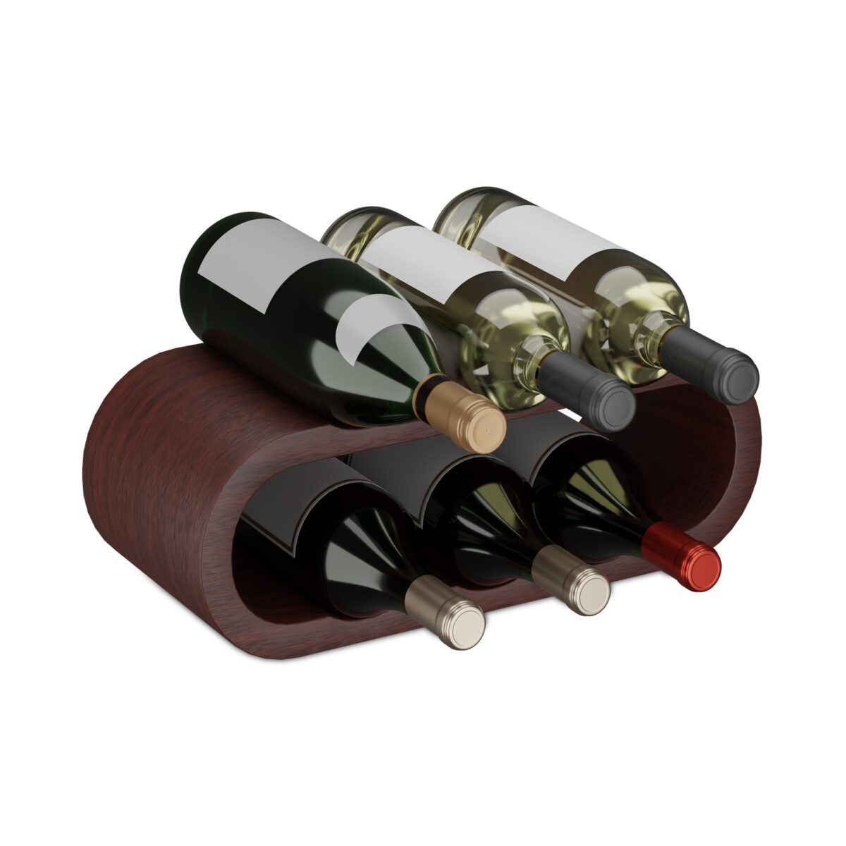 Suport pentru sticle de vin, design modern elegant, pentru 6 sticle, maro, lemn de nuc, Relaxdays - imagine 2