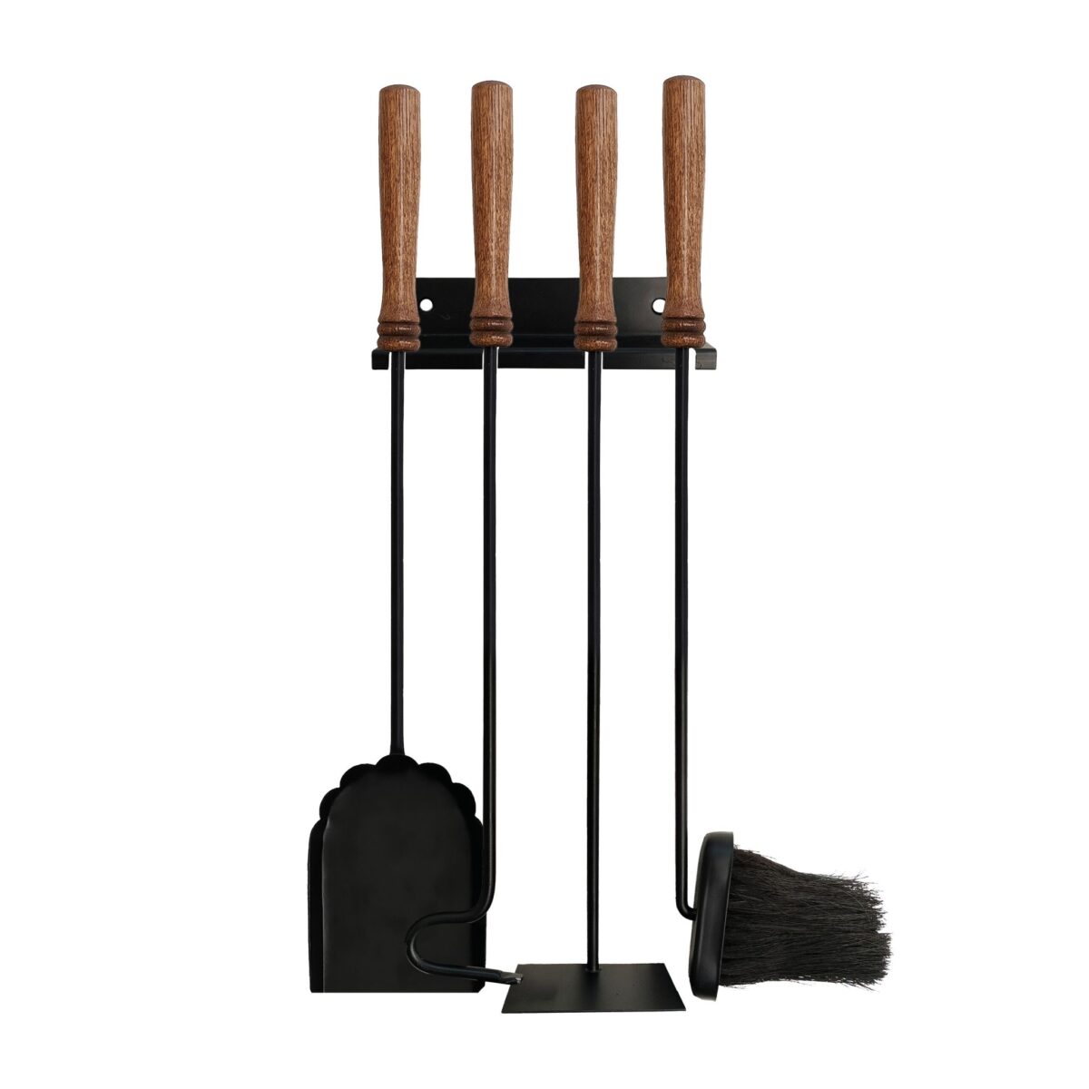 Set accesorii șemineu 5 piese – montaj pe perete, oțel și lemn - imagine 2