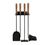Set accesorii șemineu 5 piese – montaj pe perete, oțel și lemn - imagine 2