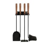 Set accesorii șemineu 5 piese – montaj pe perete, oțel și lemn