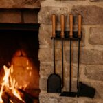 Set accesorii șemineu 5 piese – montaj pe perete, oțel și lemn - imagine 3
