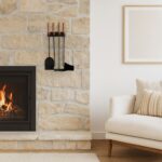 Set accesorii șemineu 5 piese – montaj pe perete, oțel și lemn - imagine 4