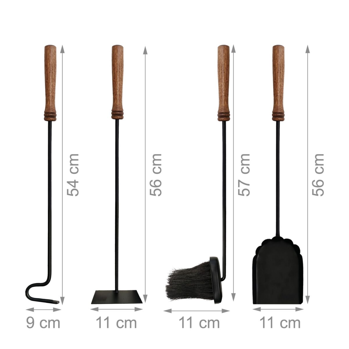 Set accesorii șemineu 5 piese – montaj pe perete, oțel și lemn - imagine 5