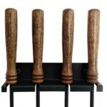 Set accesorii șemineu 5 piese – montaj pe perete, oțel și lemn - imagine 6