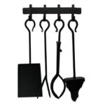 Set accesorii șemineu 5 piese – montaj pe perete, oțel și lemn - imagine 8