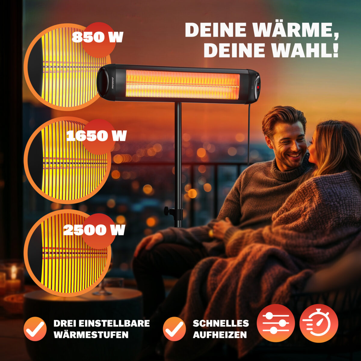 Radiator infrarosu exterior MONZANA 2500W – incalzitor electric cu picior reglabil si telecomanda - imagine 2