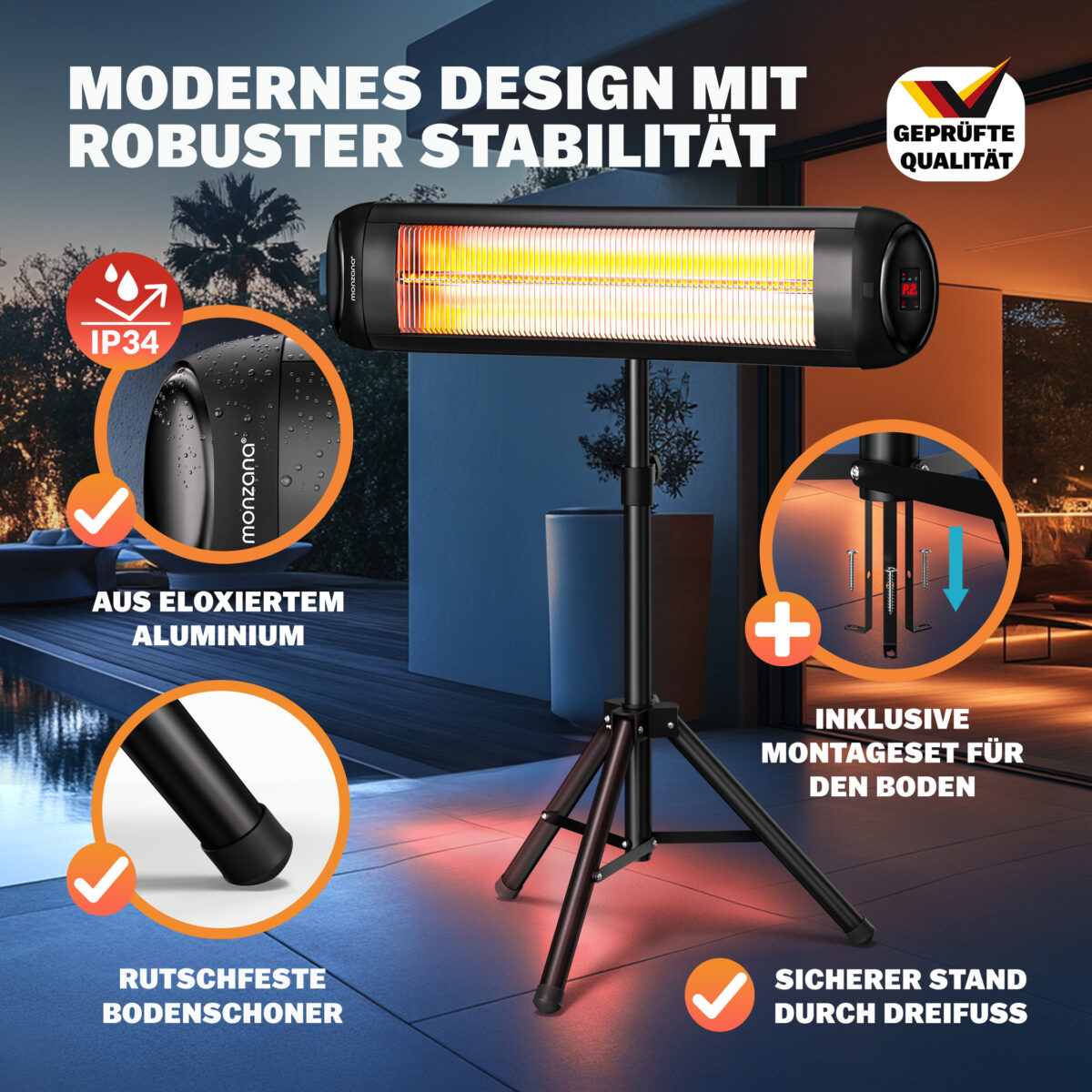 Radiator infrarosu exterior MONZANA 2500W – incalzitor electric cu picior reglabil si telecomanda - imagine 13