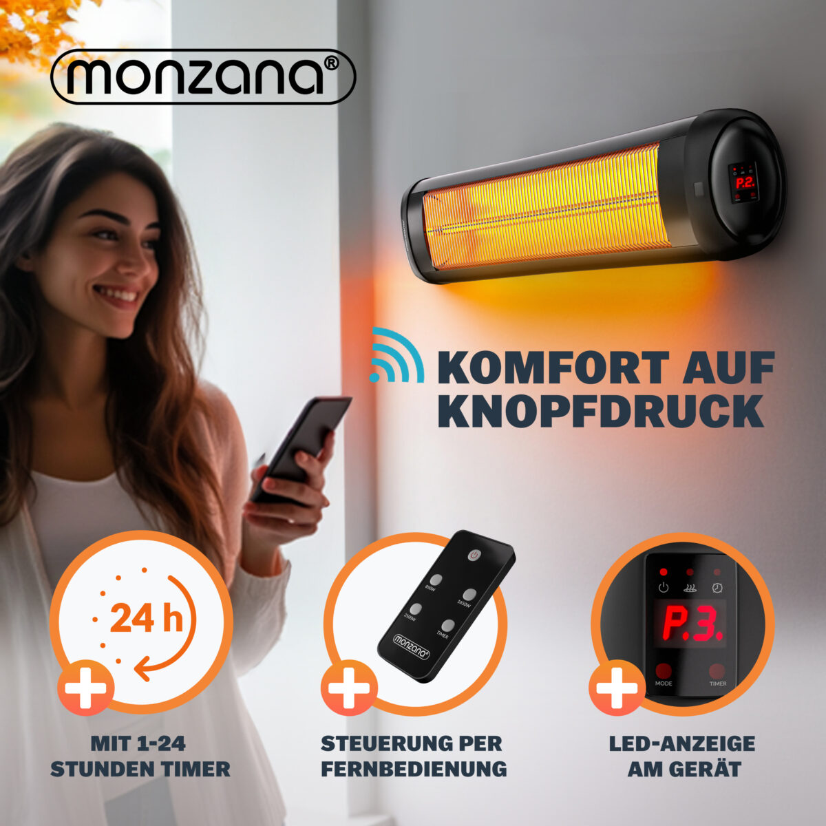 Radiator infrarosu exterior MONZANA 2500W – incalzitor electric cu picior reglabil si telecomanda - imagine 12