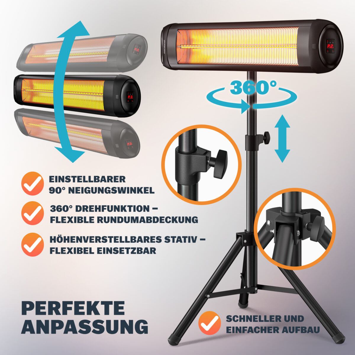 Radiator infrarosu exterior MONZANA 2500W – incalzitor electric cu picior reglabil si telecomanda - imagine 3