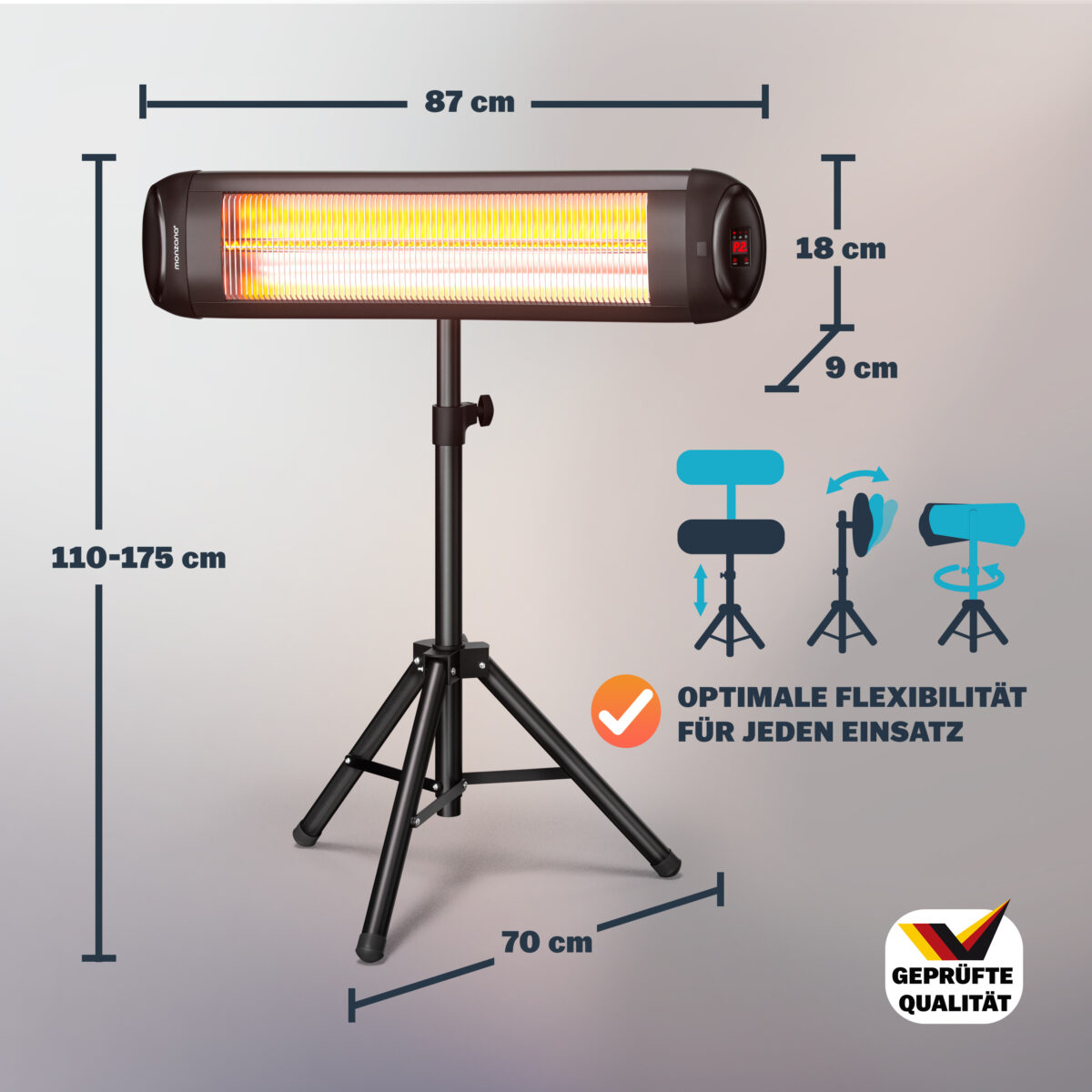 Radiator infrarosu exterior MONZANA 2500W – incalzitor electric cu picior reglabil si telecomanda - imagine 4