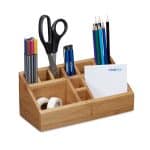 Organizator de birou, 10 compartimente, din bambus, 9,5 x 12,5 x 15 cm