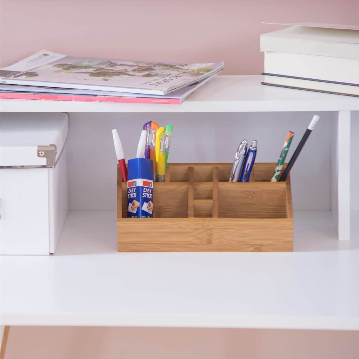 Organizator de birou, 10 compartimente, din bambus, 9,5 x 12,5 x 15 cm - imagine 2