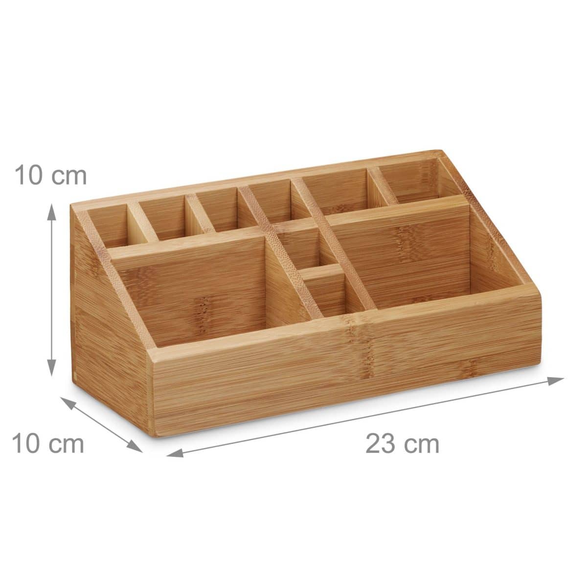 Organizator de birou, 10 compartimente, din bambus, 9,5 x 12,5 x 15 cm - imagine 3