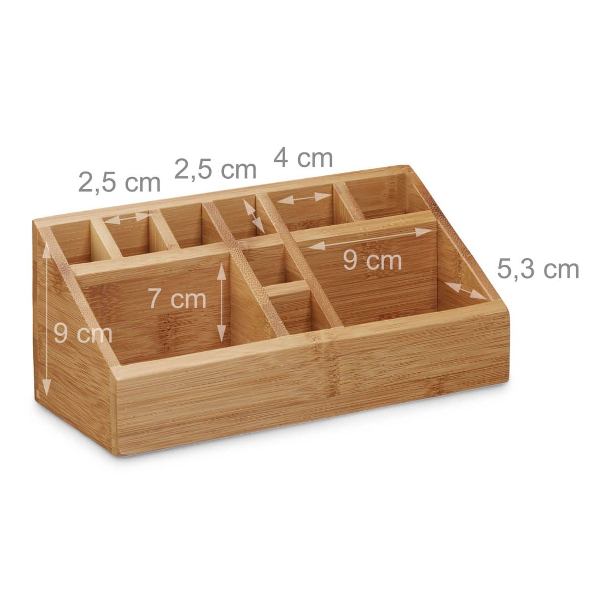 Organizator de birou, 10 compartimente, din bambus, 9,5 x 12,5 x 15 cm - imagine 4