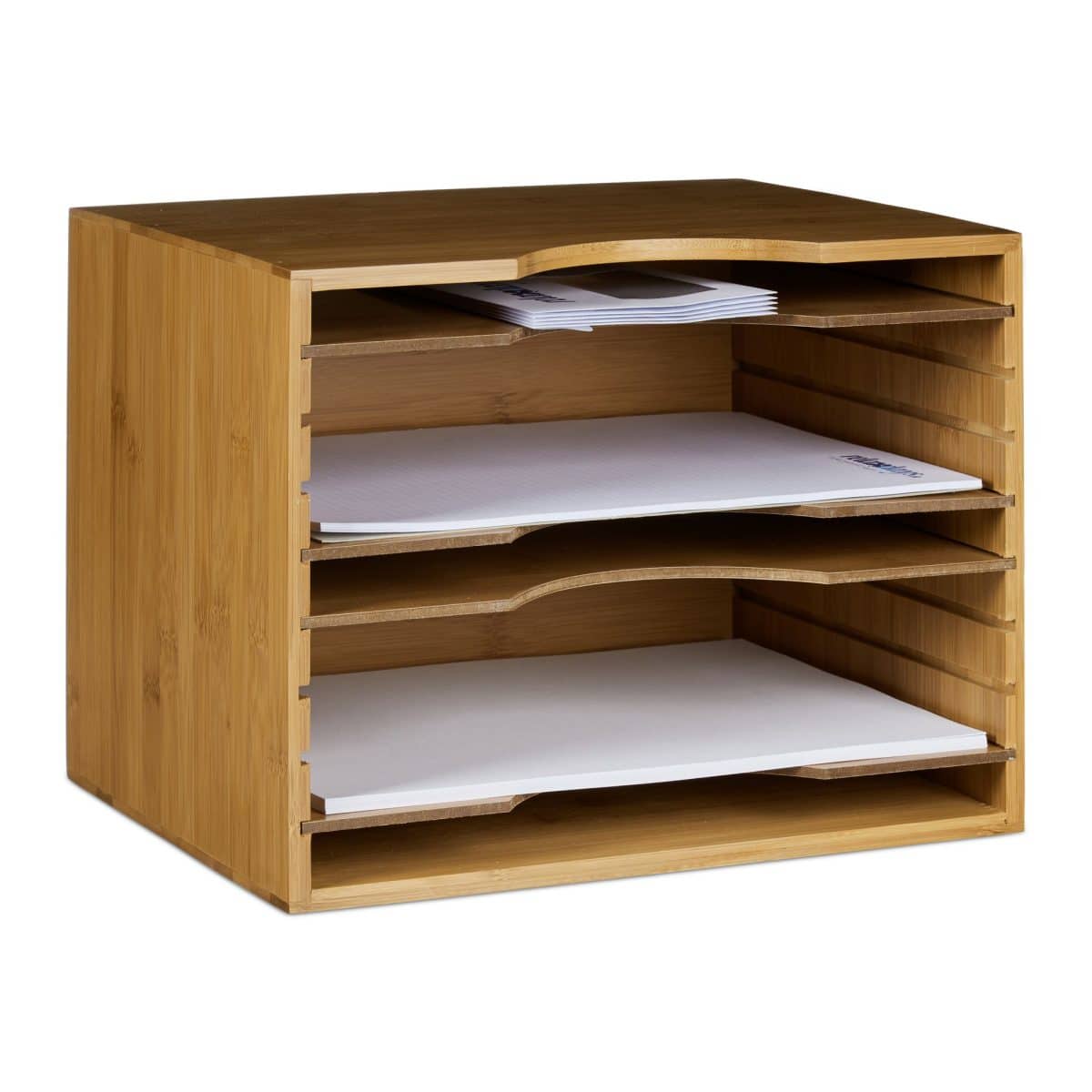 Mini raft, de birou, din bambus, 4 rafturi interschimbabile, 26,5 x 33,5 x 24,5 cm - imagine 3