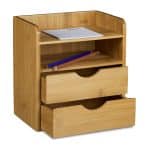 Organizator de birou, 2 rafturi si 2 sertare, din bambus, 21 x 20 x 13 cm