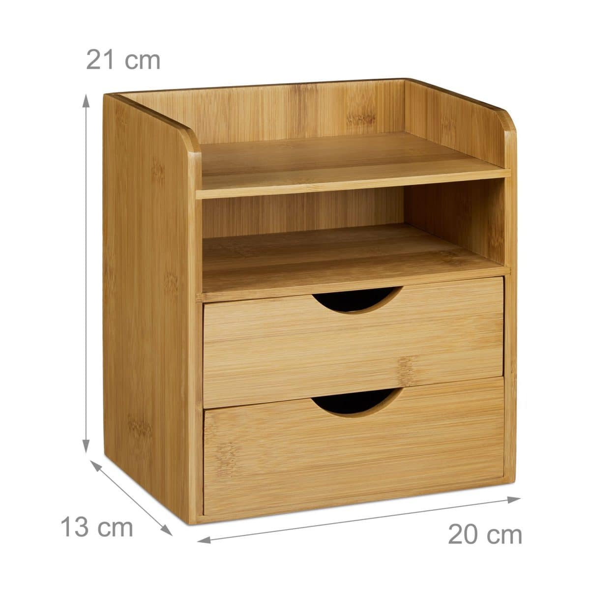 Organizator de birou, 2 rafturi si 2 sertare, din bambus, 21 x 20 x 13 cm - imagine 2