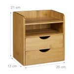 Organizator de birou, 2 rafturi si 2 sertare, din bambus, 21 x 20 x 13 cm - imagine 2