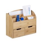 Organizator de birou, cu sertare si compartimente, bambus, 28 x 33 x 13,5 cm