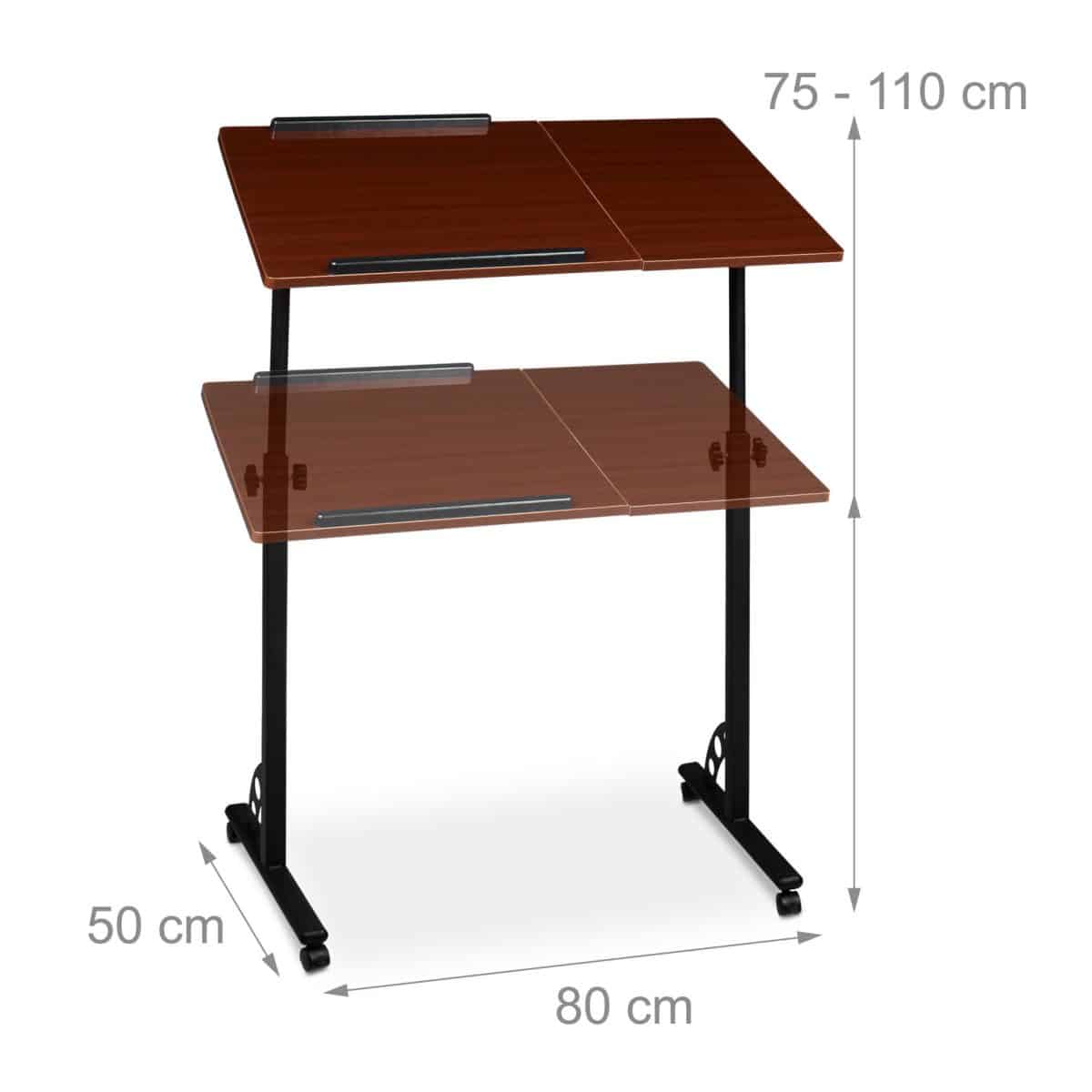 Masa pentru proiector/laptop, reglabil, cu roti, 50 x 80 cm, inaltime 75-110 cm, bordo - imagine 2