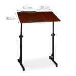 Masa pentru proiector/laptop, reglabil, cu roti, 50 x 80 cm, inaltime 75-110 cm, bordo - imagine 3