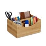 Organizator de birou, maner, 4 compartimente, bambus, 12 x 25 x 18 cm