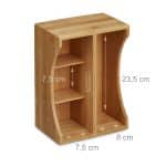 Organizator de birou, maner, 4 compartimente, bambus, 12 x 25 x 18 cm - imagine 3