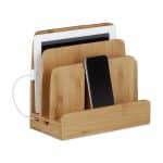 Suport pentru telefoane/tableta, din bambus, 6 dispozitive, 23 x 25,5 x 13,5 cm