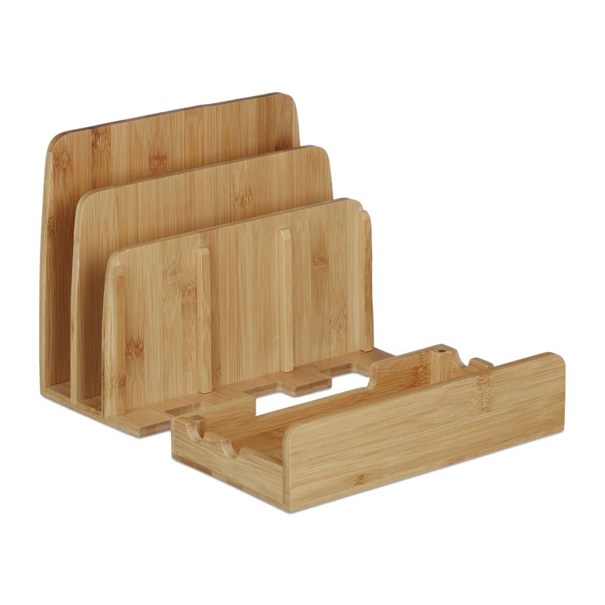 Suport pentru telefoane/tableta, din bambus, 6 dispozitive, 23 x 25,5 x 13,5 cm - imagine 6
