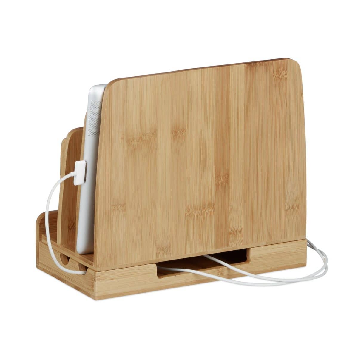 Suport pentru telefoane/tableta, din bambus, 6 dispozitive, 23 x 25,5 x 13,5 cm - imagine 8