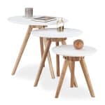 Set 3 masute de cafea, lemn/MSF, alb/natur