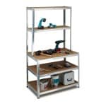 Raft industrial cu banc de lucru, 5 polite, Otel zincat, 180 x 100 x 60 cm, Relaxdays