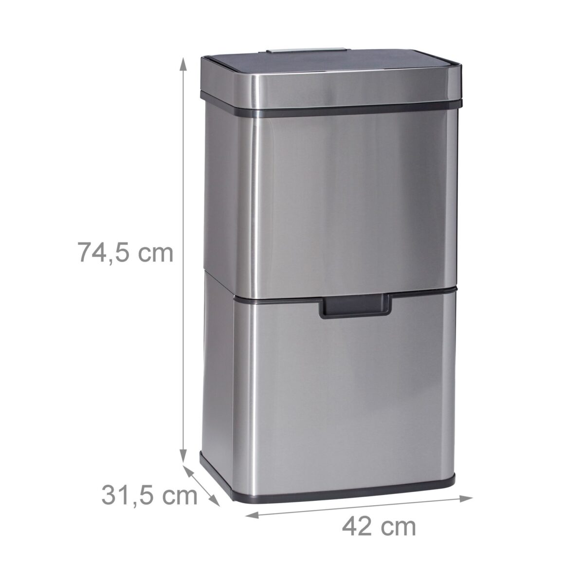 Cos de gunoi 3 in 1, compartiment 37 L cu deschidere/inchidere cu senzor, 2 x 12 L, otel inoxidabil, argintiu - imagine 2